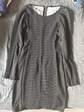 Black Long Sleeve Paneled Sheath Dress